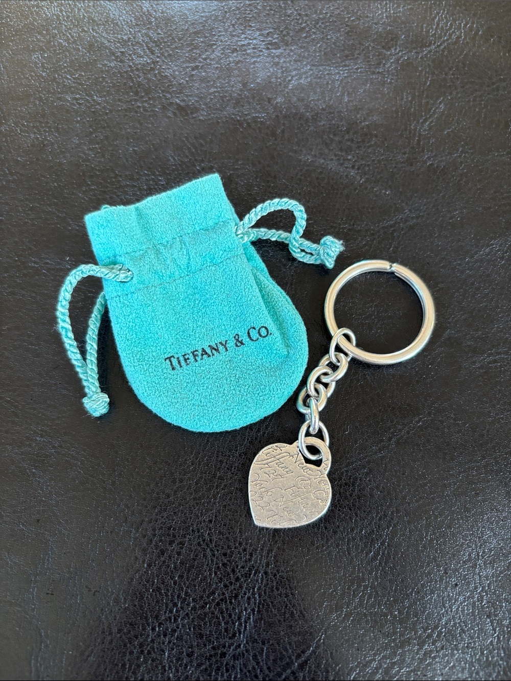Tiffany & Co. Silver Heart Keyring with Tiffany Blue Pouch